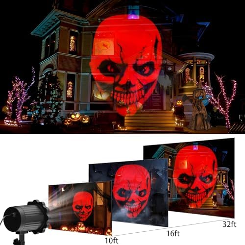 Halloween Decorations Outdoor, 3D Dynamic Red Skull Halloween Projector Lights, Waterproof Holiday Light for Window, Ground, Roof, Wall,Cemetery, Holiday Decor - Image 3