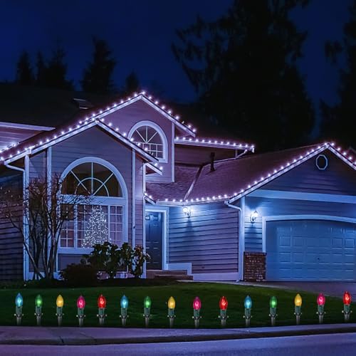 Abeja C9 Christmas Pathway Light Outdoor, 38Ft Multicolor Bulbs Christmas Pathway Lights with 25Stakes, Connectable Weatherproof Walkway Lights for Yard Lawn Sidewalk Garden Xmas Holiday Decor - Image 6