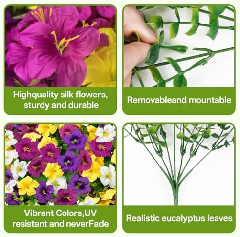 Artificial Faux Petunias Flowers for Outdoors, 12 Bundles UV Resistant Fake Petunias Plants Realistic Silk Flower for Porch Planters Garden Porch Balcony Porch Yard Window Box - Image 3