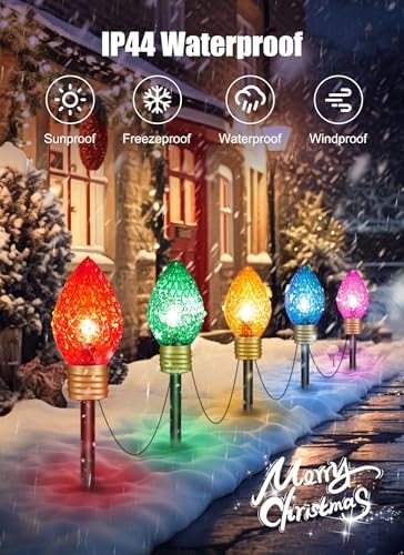 Minetom Strawberry C9 Christmas Jumbo Lights, 2 Pack 10.5 Feet 5 Multicolor Bulb Christmas Pathway Lights Outdoor C7 Light Covered Jumbo Multicolor Light Bulb Decorations for Lawn Outside - Image 2
