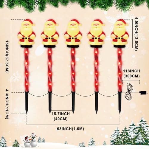 LAMPHOME Christmas Pathway Lights Outdoor, 5PCS Santa Christmas Decorations Outdoor Yard, Pathway Marker Stake Lights for Patio Ground Path Sidewalk Walkway Driveway - Image 3