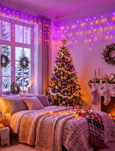 Halloween Icicle Lights Outdoor,300 LED Purple and Orange Lights - Image 5