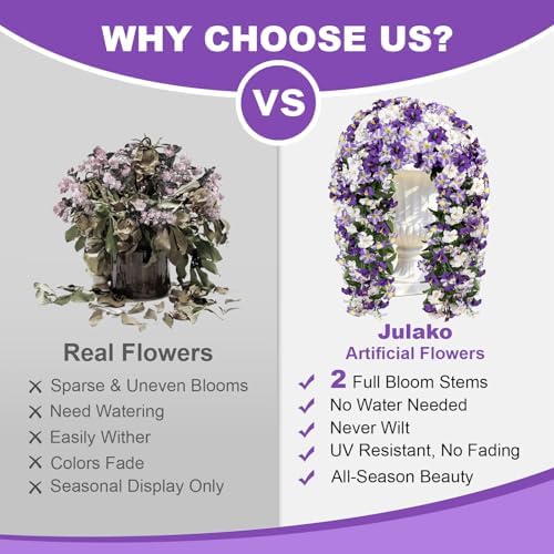 Artificial Hanging Flowers for Outdoors, 2 PCS 272 Blooms UV Resistant Morning Glory Faux Silk Vines, No-Odor Realistic Fake Plants for Garden Planter Porch Patio Decoration, White Purple - Image 3