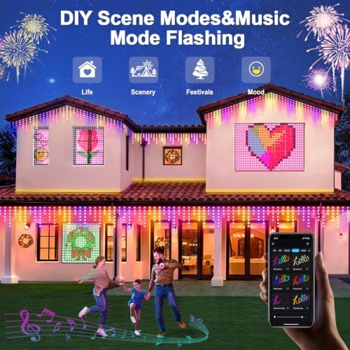 AHAWILL Icicle Lights for Outside,66ft Christmas Lights Outdoor with Dimmable 510LED,IP65 Waterproof,USB Plug in Curtain String Lights with DIY Scene Modes for Party,Roof,Halloween Decor(Multicolor) - Image 6