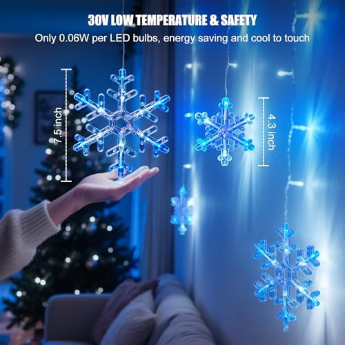 Minetom Christmas Snowflake Lights - 13ft 192LED Snowflake Icicle Lights with 16 Drops, 12 Modes and Timer, IP65 Waterproof Connectable Christmas Light for House Eave Window Indoor Outdoor Decoration - Image 5