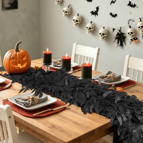 RECUTMS 2Pcs Fake Willow Leave Vine 6Ft Full Black Silk Halloween Garland - Image 5