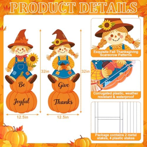 2 Pack Scarecrow Yard Stakes Fall Thanksgiving Outdoor Garden Lawn Decor - Image 2