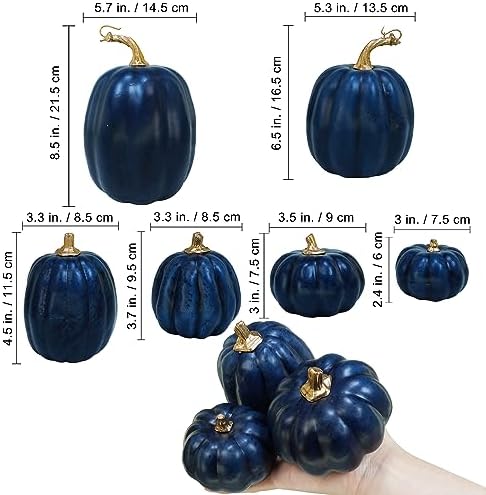 Winlyn 10 Pcs Assorted Navy Blue Artificial Pumpkins Dark Blue Pumpkins Decorative Pumpkins Faux Foam Pumpkins for Fall Farmhouse Thanksgiving Halloween Table Centerpiece Kitchen Table Mantel Décor - Image 2