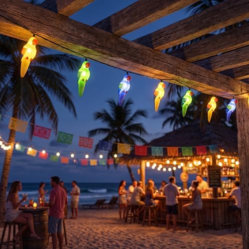 Oviejo Parrot String Lights 8.5Ft Summer Camping String Lights with 10 LED Lights, Tropical Themed Fairy Lights for Luau Party/Beach/Fiesta/Birthday/Tiki Bird Decorations Lights,Green Wire - Image 3
