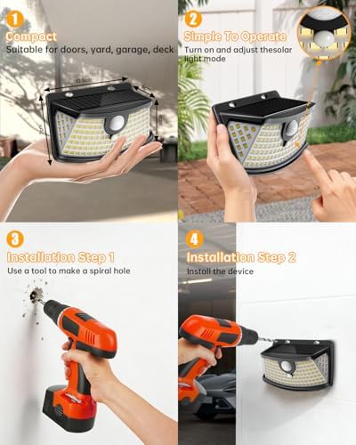 Aootek Solar Motion Sensor Lights Outdoor 120 LEDs, Black, 8 Pack - Image 6