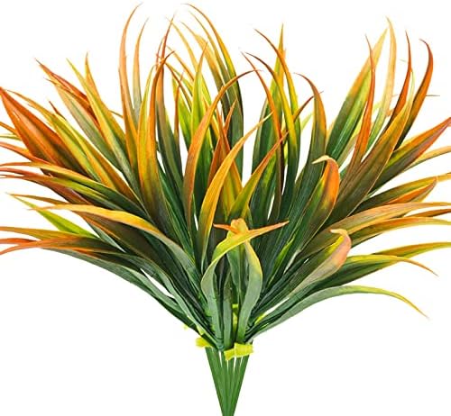 6Pcs Artificial Grass Fake Plants 17.3in Outdoor Plastic Plants UV Resistant Greenery Fake Grass for Home Window Garden Office Patio Hanging Planter Pathway Front Porch Décor Orange Yellow by Phliofd