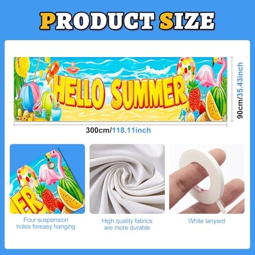 HOMETITUTE Hello Summer Outdoor Banner 10x3FT Large Beach Theme Backyard Party Decoration Tropical Pool Party BBQ Patio Garden Welcome Summer Indoor Outdoor Celebration Display - Image 6