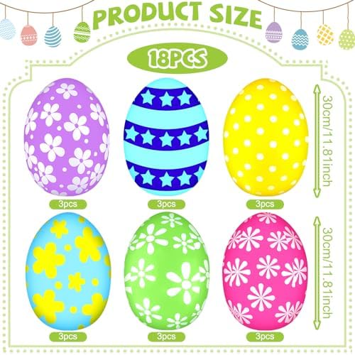 18 Pieces 12 Inch Inflatable Easter Eggs Easter Outdoor Yard Decoration Large Inflatable Hanging Eggs Ornaments Giant PVC Kids Toys for Garden Lawn Party Decor - Image 4