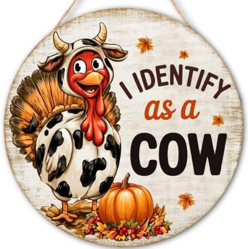 Thanksgiving Turkey Decorations Door Sign for Home, I Identify as a Cow by FDLLAUS