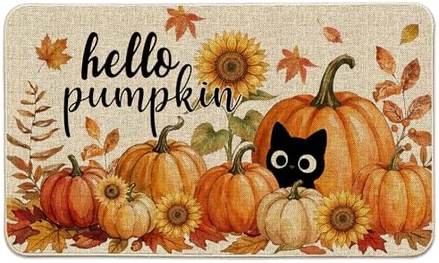 Hexagram Cat Pumpkin Fall Door Mat 17x29 Inch, Fall Doormat Outdoor by Hexagram