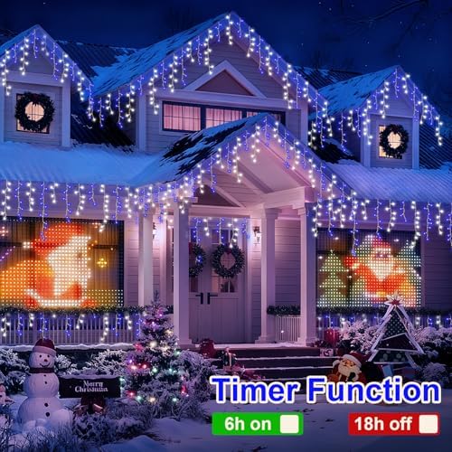 YEGUO 33ft 400 LED Blue and White Icicle Lights Outdoor Waterproof, 80 Drops Icicle String Lights Connectable, 8 Modes Icicle Christmas Lights with Memory Timer - Image 3