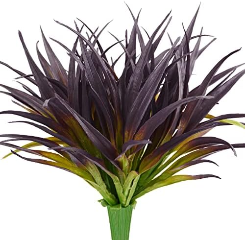 6Pcs Artificial Grass Fake Grass Plants 17.3in Outdoor Plants UV Resistant Faux Greenery Stems for Home Window Garden Office Patio Pathway Front Porch Halloween Décor Light Green & Purple by Phliofd