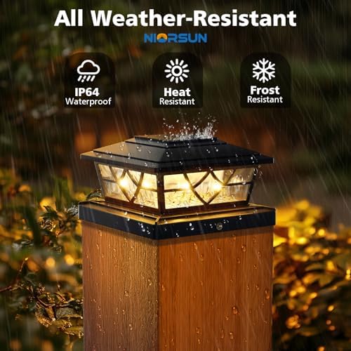 NIORSUN 4x4 Post Solar Lights,Solar Post Lights with 2 Modes, 12 Pack Black - Image 4