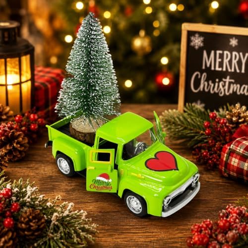 Christmas Green Truck Decor, 4.9 Inch Vintage Metal Pickup Truck with Christmas Tree, Mini Farmhouse Holiday Tabletop Decoration for Tiered Tray, Kitchen, Living Room and Christmas Centerpiece - Image 6