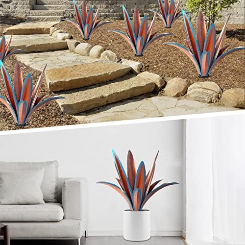 TOMBABY Enlarge Thickened Wind Resistant Iron Agave Metal Plant Country Garden Sculpture Statue Outdoor Decoration Agave Metal Plant Courtyard Garden Lawn Ornament Gift (2, 12 Leaves Blue) - Image 6