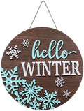 JarThenaAMCS Hello Winter Snowflake Welcome Door Sign 3D Wooden Hanging Sign White Blue Front Door Hanger for Xmas Indoor Outdoor Farmhouse Home Porch Window Decor by JarThenaAMCS