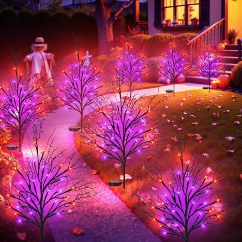 Halloween Solar Pathway Lights 8PCS, Halloween Outdoor Decorations, Artificial Tree Waterproof LED Lights for Lawn Yard Garden Driveway Porch Walkway, Auto On/Off by Luiywan