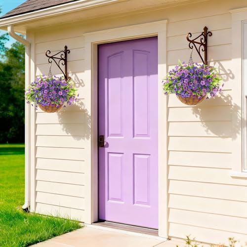 Artificial Flowers Hanging Baskets, Multicolor 12 Bundles Faux Flower with Ferns Outdoor Hanging Basket Spring Summer Decoration, Fake Flowers Plants for Porch Patio Balcony Home Yard Decor - Image 5