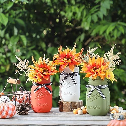 Fall Mason Jar Centerpiece for Table with Artificial Flowers - Image 6