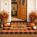 Fall Decor Doormat Combo Set, 100% Coco Coir Welcome Mat + 3' x 5' Orange and Black Plaid Rug - Fall Thanksgiving Front Porch Entryway Decor Floor Mat, Indoor Outdoors Autumn Mats Hello Pumpkin by Homydecor