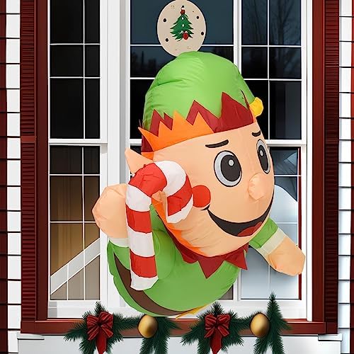 3.0FT Christmas Inflatable Elf Boy with Build-in LED Lights Broke Out from Window, Blow up Christmas Inflatable Outdoor Indoor Decorations Cute Party Yard Decoration (Elf Boy Broke Window) - Image 6
