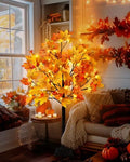Uieke 4FT 48LED Lighted Fall Maple Tree Artificial Fall Tree with 12PCS Pine Cones Lights 8 Modes Thanksgiving Fall Decorations for Home Autumn Decor Indoor Outdoor by Uieke