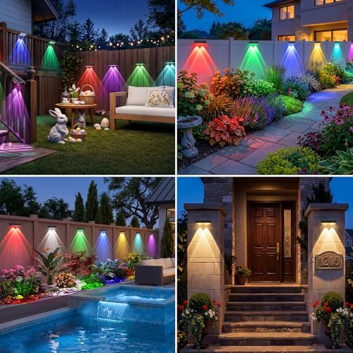 kolpop Solar Fence Lights Outdoor,11 Modes&9 Colors RGB/Cold/Warm White Fence Lights Solar Powered,IP65 Waterproof, 60LM LED Color Changing Solar Lights for Patio,Backyard,Wall,Deck,Party,Decor 8 Pack - Image 6