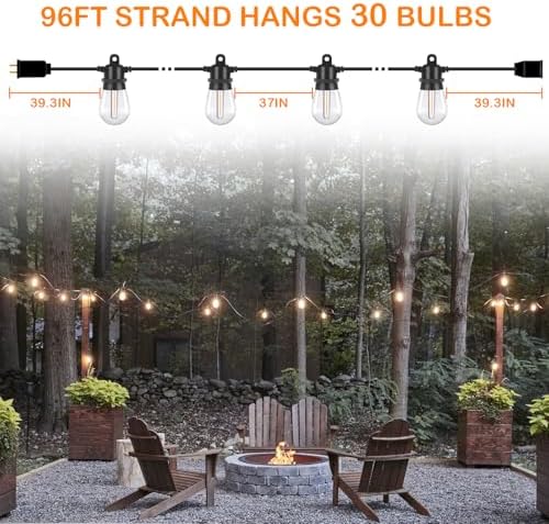 DGE Outdoor Long LED String Lights 96FT Patio String Light Shatterproof & Waterproof IP65, 18 AWG UL Listed Wire Bright String Light for Patio, Backyard, Gazebo, Porch, Wedding Party - Image 2