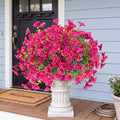 Artificial Flowers for Outdoors 12 Bundles Realistic Faux Plants UV Resistant Fake Silk Morning Glory with Eucalyptus for Front Door Planter Patio Porch Outside Spring Summer Decoration (Magenta) by Sggvecsy