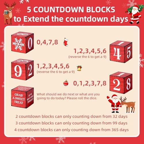 365 Days Christmas Countdown Wooden Tiered Tray Decor, Activities Decision Dice Decorations Gifts for Home, Winter Table Centerpiece for Xmas Party Kitchen Office - Image 3