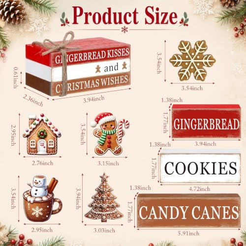 Vercraft 11 Pcs Christmas Gingerbread Table Decorations Farmhouse Wooden Tiered Tray Signs Gingerbread Man Figurine Candy Cane Blocks for Home Winter Christmas Holiday Decor - Image 4