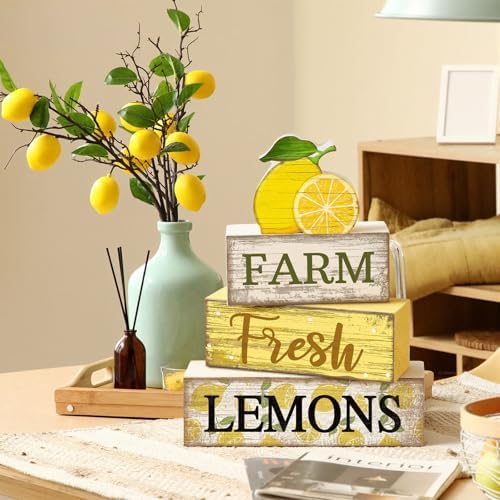 Moucuny 4 Pcs Summer Lemon Decor Summer Wooden Table Decorations - Image 4
