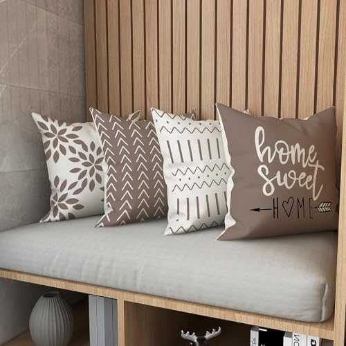 YCOLL Pillow Covers 18x18 Set of 4, Modern Sofa Throw Pillow Cover, Decorative Outdoor Linen Fabric Pillow Case for Couch Bed Car, Khaki - Image 5