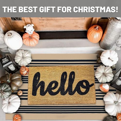 IOHOUZE 2.3x3.6 Striped Outdoor Doormat, Washable Front Door Rug, Black Tan - Image 2
