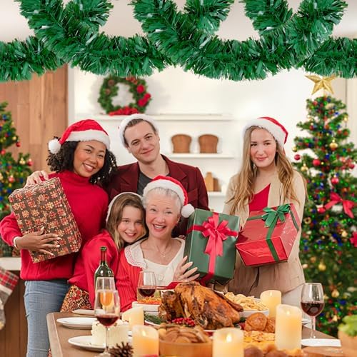 50Ft Green Christmas Garland Decorations,Xams Greenery Tinsel Stems Non-Lit Soft Twist Garland Decor for Tree Stairs Railing Front Door Mantle Fireplace Indoor Outdoor Holiday Home - Image 4