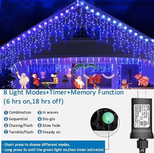YEGUO 66ft 800 LED Blue Icicle Lights Outdoor Waterproof, 160 Drops Icicle String Light Connectable, 8 Modes Icicle Christmas Lights with Memory Timer - Image 2