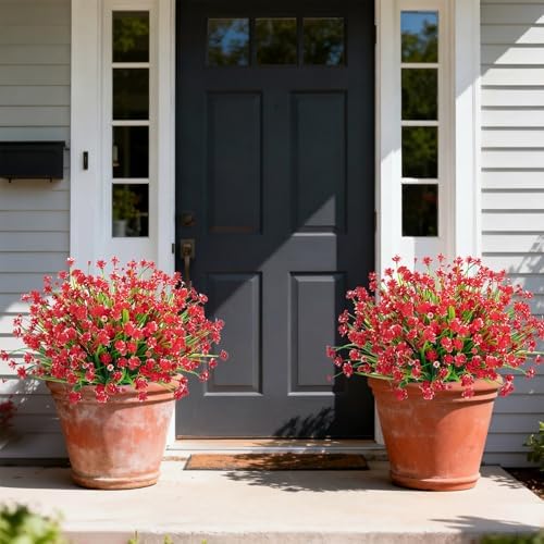 Ouddy Decor 24 Bundles Artificial Flowers for Outdoors Decorations, Red - Image 6