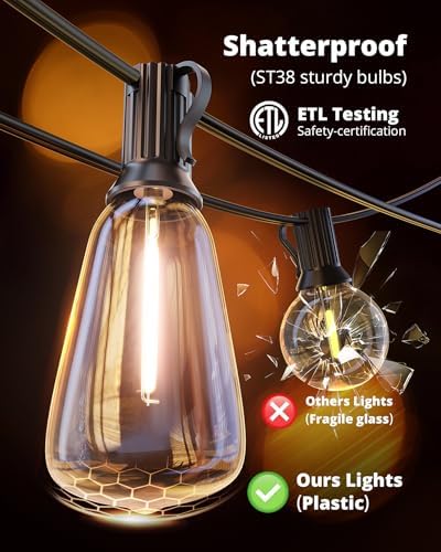 VIPAR Outdoor String Lights,25FT LED Patio Lights Waterproof 11 ST38 Bulbs - Image 3