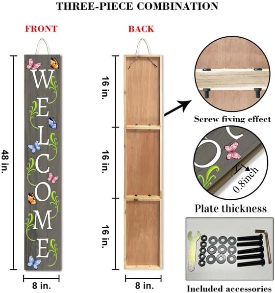 Rustic Butterflies Wood Welcome Porch Sign 20x120cm Welcome Porch Sign Spring Butterfly Flower Decorations for Standing Hanging Home Front Door Yard Party Decor Indoor Outdoor Decor - Image 5