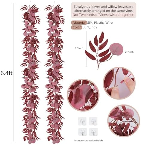 RECUTMS Artificial Silk Eucalyptus Vine Fall Garland with Willow Leaves 2P - Image 3