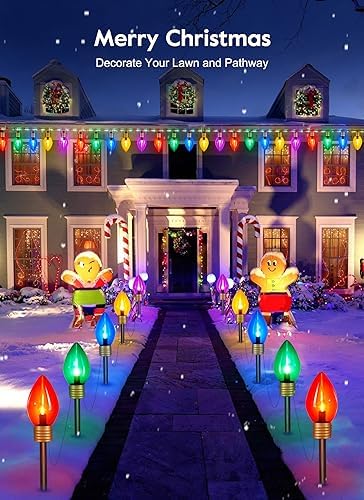 Christmas Lights Jumbo C9 Outdoor Lawn Decorations with Pathway Marker Stakes, 2 Pack 8.5 Feet String Lights Covered Jumbo Multicolored Light Bulb for Holiday Outside Yard Garden Decor, 10 Lights - Image 4