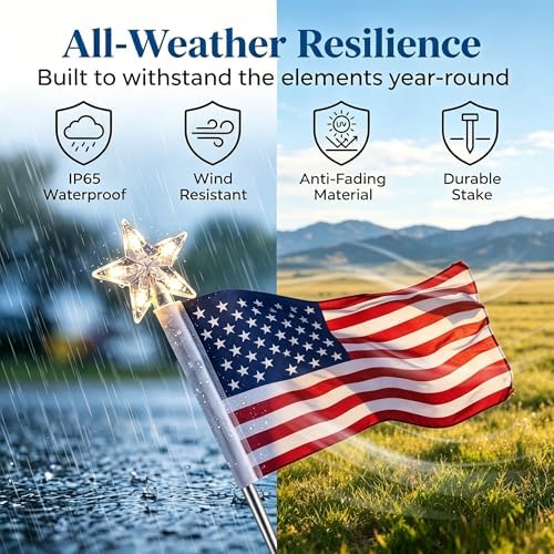 8 Pack Solar American Flag Pathway Lights-4th of July Outdoor Decor American Flag Lights with 8 Modes, Patriotic Pathway Lights for 250th Anniversary Celebration Independence Yard Garden Day Decor - Image 6