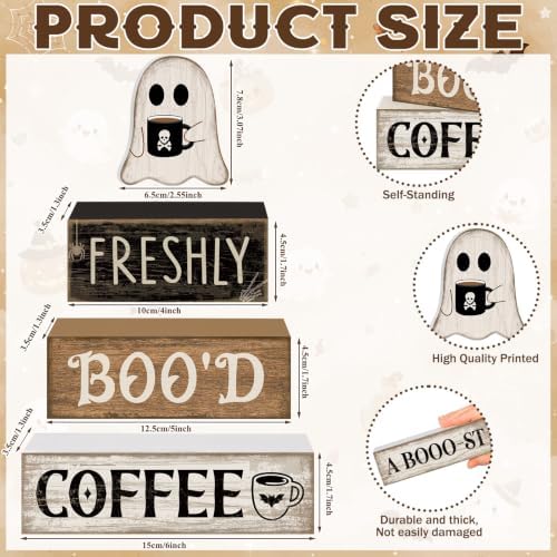 Moucuny 4 Pcs Halloween Coffee Table Decorations Ghost Stacked Wooden Decor - Image 3