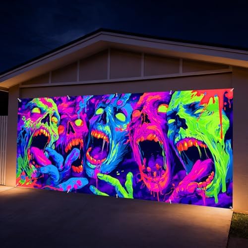 7 x 16 ft Halloween Garage Door Decorations Halloween decorations Witch Door Cover, Hanging Banner, Cauldron Backdrop Mural for Home, Outdoor, Indoor, Spooky Party, Wall, Window (Graffiti, 7 x 16 ft) - Image 2