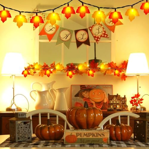 Fall Decor Maples Leaf String Lights, 8.5FT LED Maple Leaf Lights with 10 3D Maple Light, Plug in Fall Decorations for Indoor Outdoor Thanksgiving Christmas Halloween Harvest-Orange/Yellow - Image 5